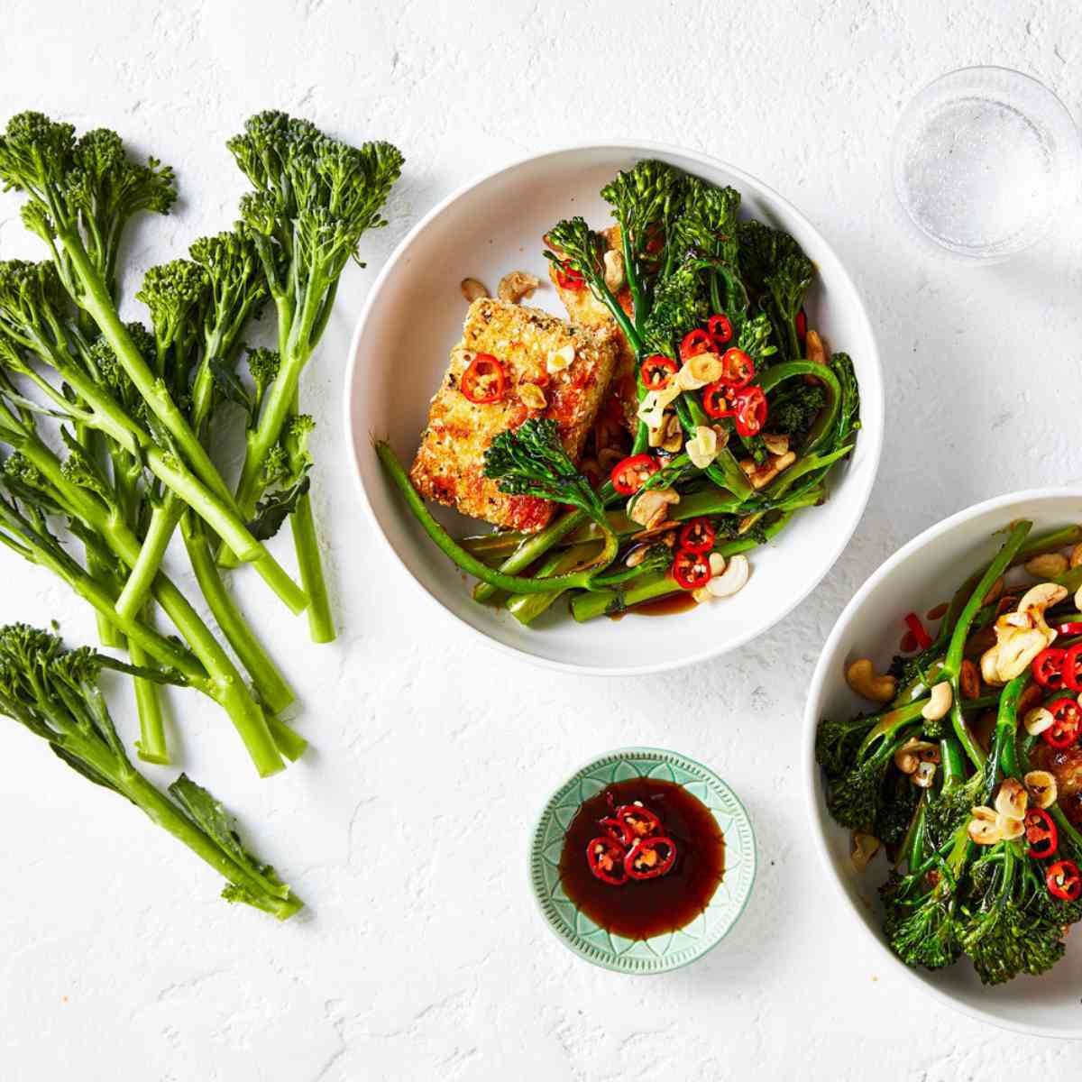 Crispy-Tofu-with- Stir-Fried Broccolini