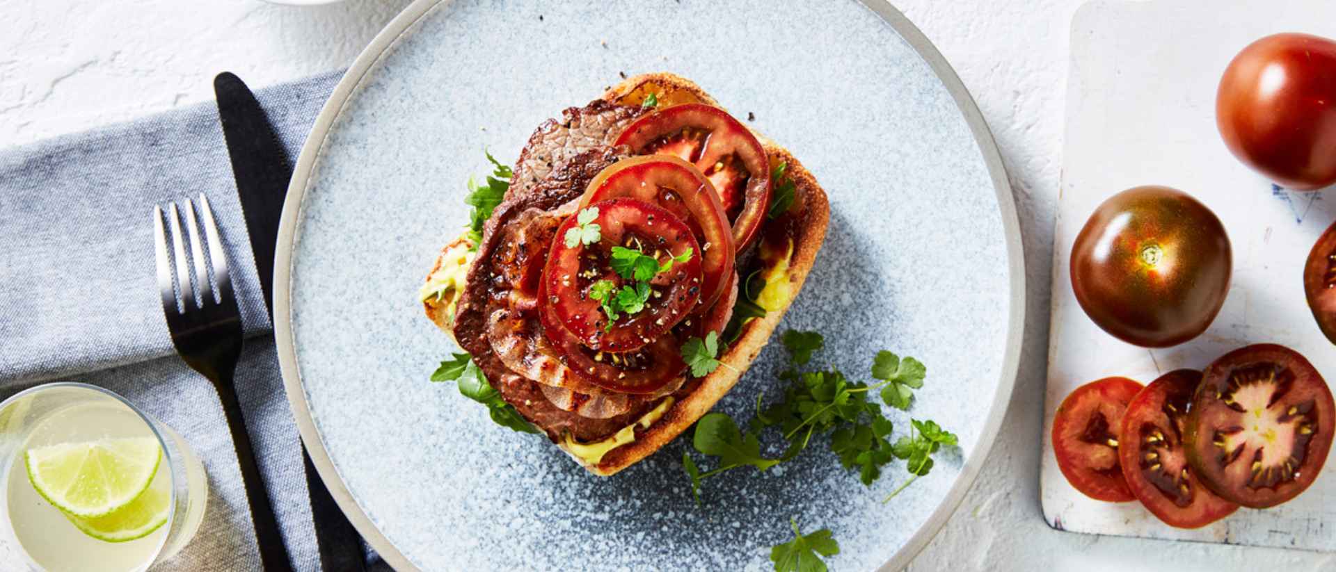 Open Face Kumato® steak sandwich Recipe 